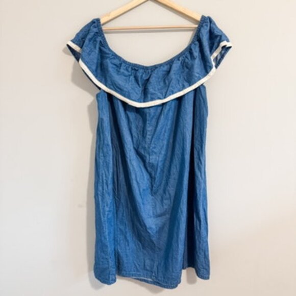 Lane Bryant Off Shoulder Summer Dress Chambray Sleeveless Size 18/20 Cotton - Picture 4 of 5